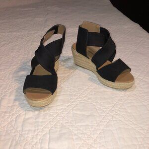 Moda Spana Black Ankle Strap Wedge Sandals, Size 9.5M
